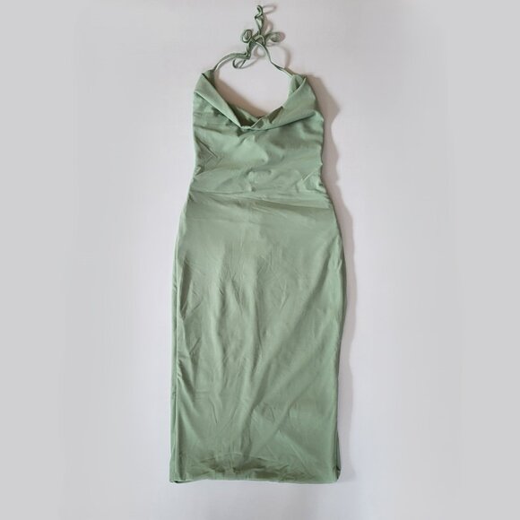 Oh Polly Sage Backless Cowl Neck 'Dali' Midi Dress SIZE 4/ SMALL - Picture 4 of 6